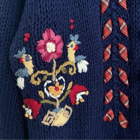 Andrea Lauren Vintage Cardigan Folklore Embroidered Chunky Knit Women’s S Ramie - Picture 9 of 14